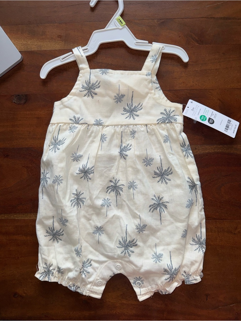 Carter's Cream Romper with Blue Palm Tree Print